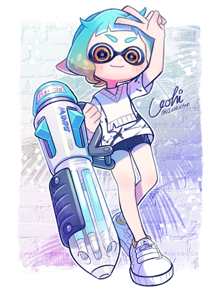inkling player character and inkling girl (splatoon and 1 more) drawn by n2uohichan