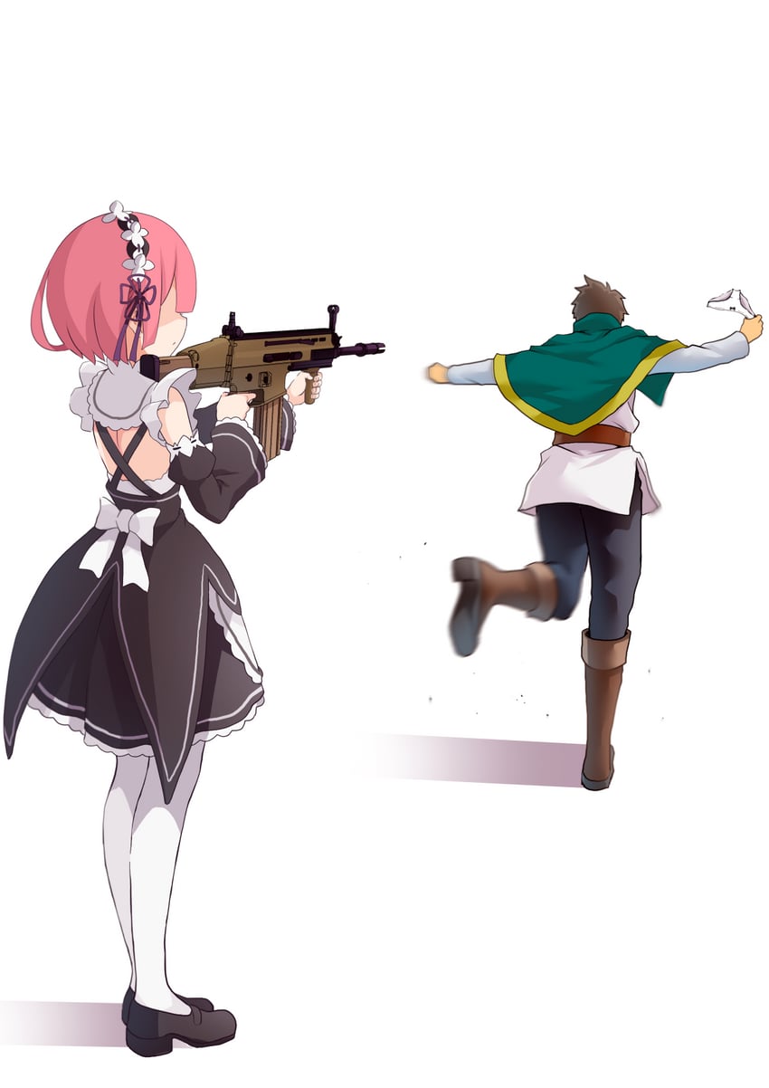 ram and satou kazuma (kono subarashii sekai ni shukufuku wo! and 2 more) drawn by yasehattagi