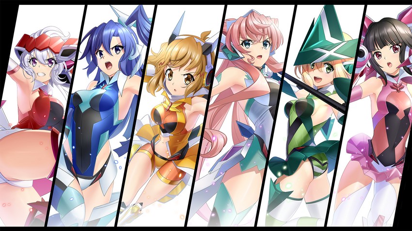 yukine chris, tachibana hibiki, akatsuki kirika, tsukuyomi shirabe, kazanari tsubasa, and 1 more (senki zesshou symphogear) drawn by nyanmaru