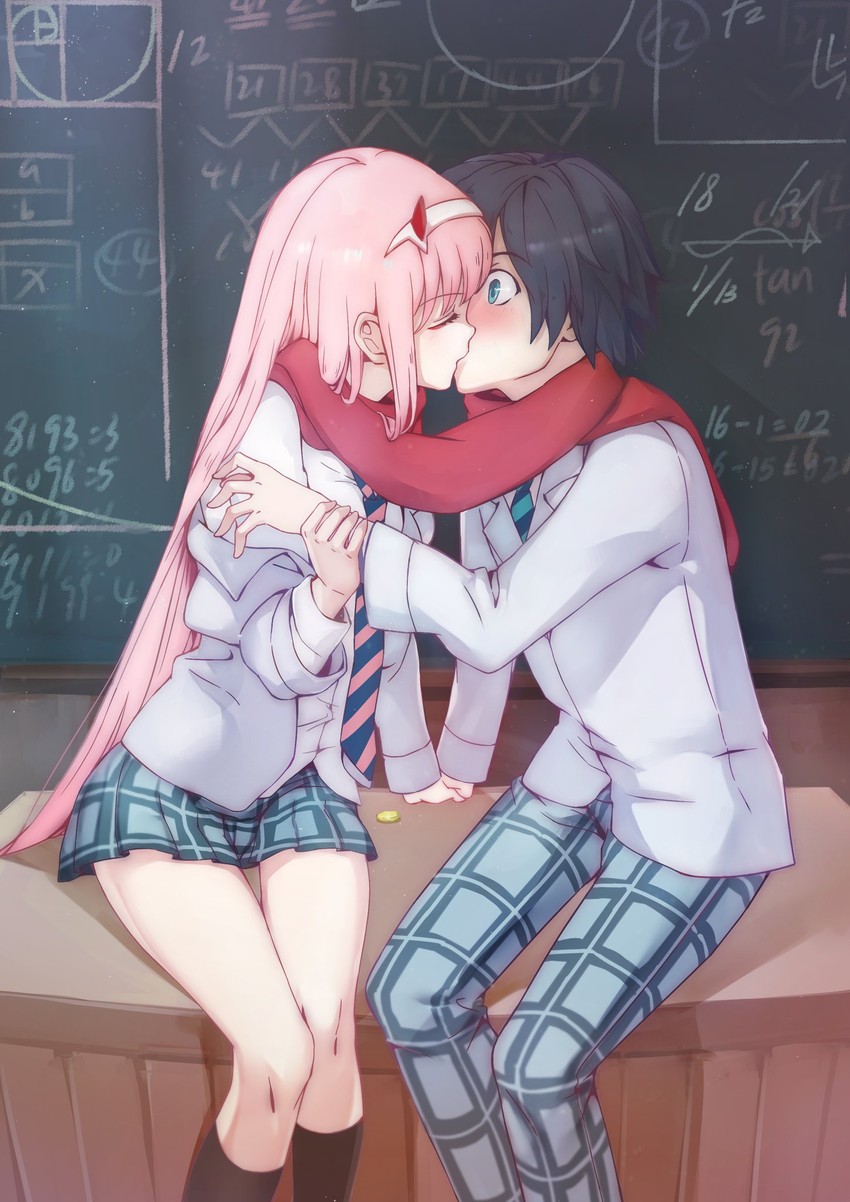 zero two and hiro (darling in the franxx) drawn by chenaze57