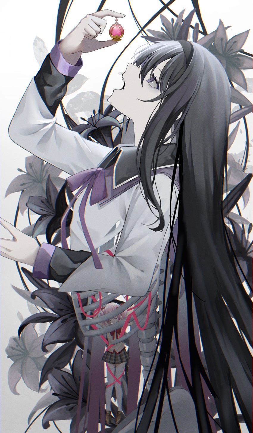 akemi homura, kaname madoka, and homulilly (mahou shoujo madoka magica and 1 more) drawn by hirakana