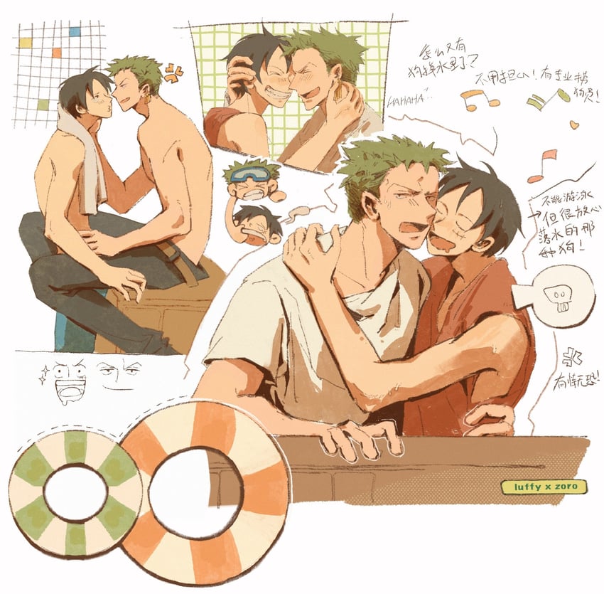 monkey d. luffy and roronoa zoro (one piece) drawn by demee_qoq
