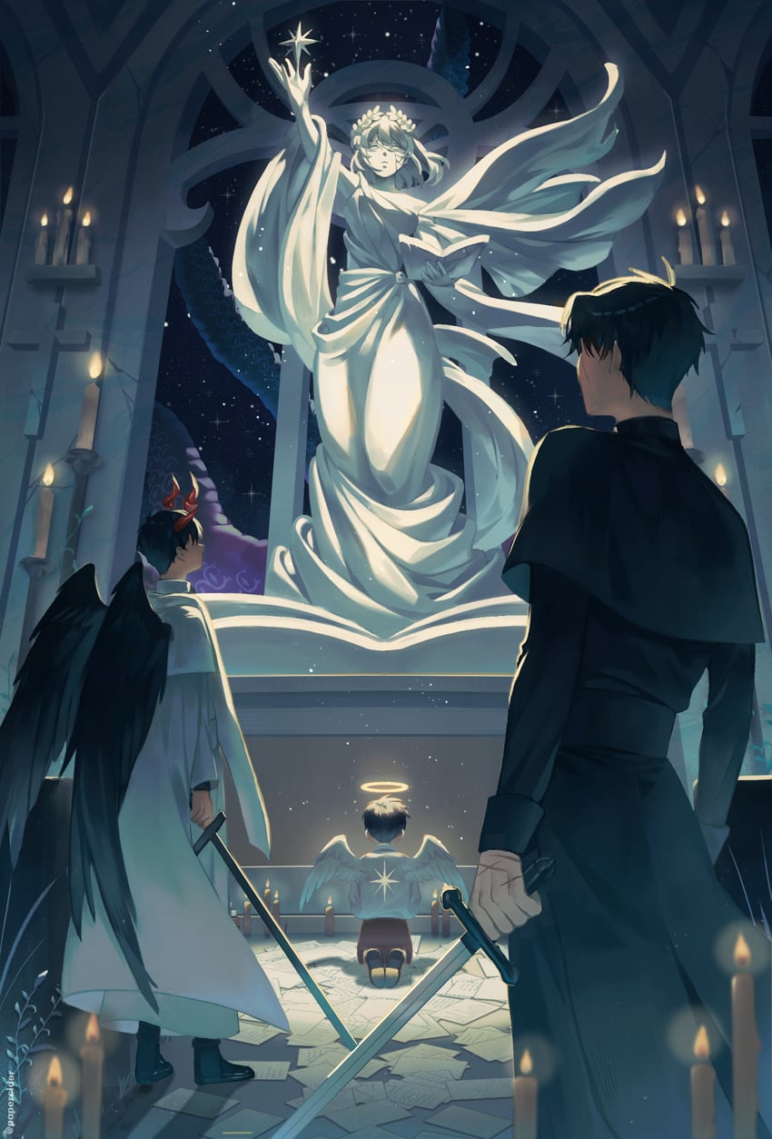 kim dokja, yoo joonghyuk, han sooyoung, and oldest dream (omniscient reader's viewpoint) drawn by papercider
