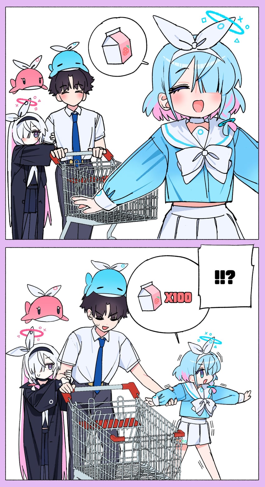 sensei, arona, and plana (blue archive) drawn by je_o_mo