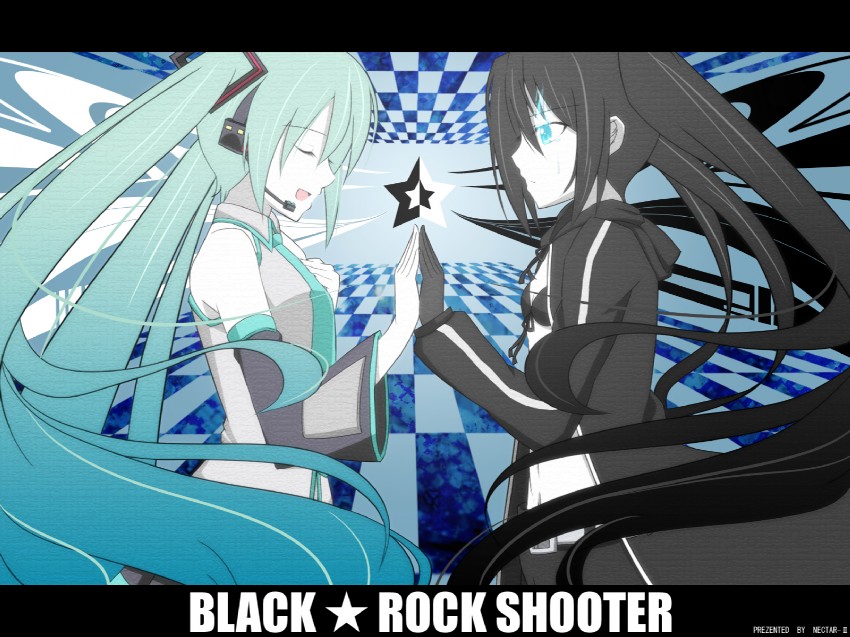 hatsune miku and black rock shooter (vocaloid and 1 more) drawn by nectar_(fujiya)