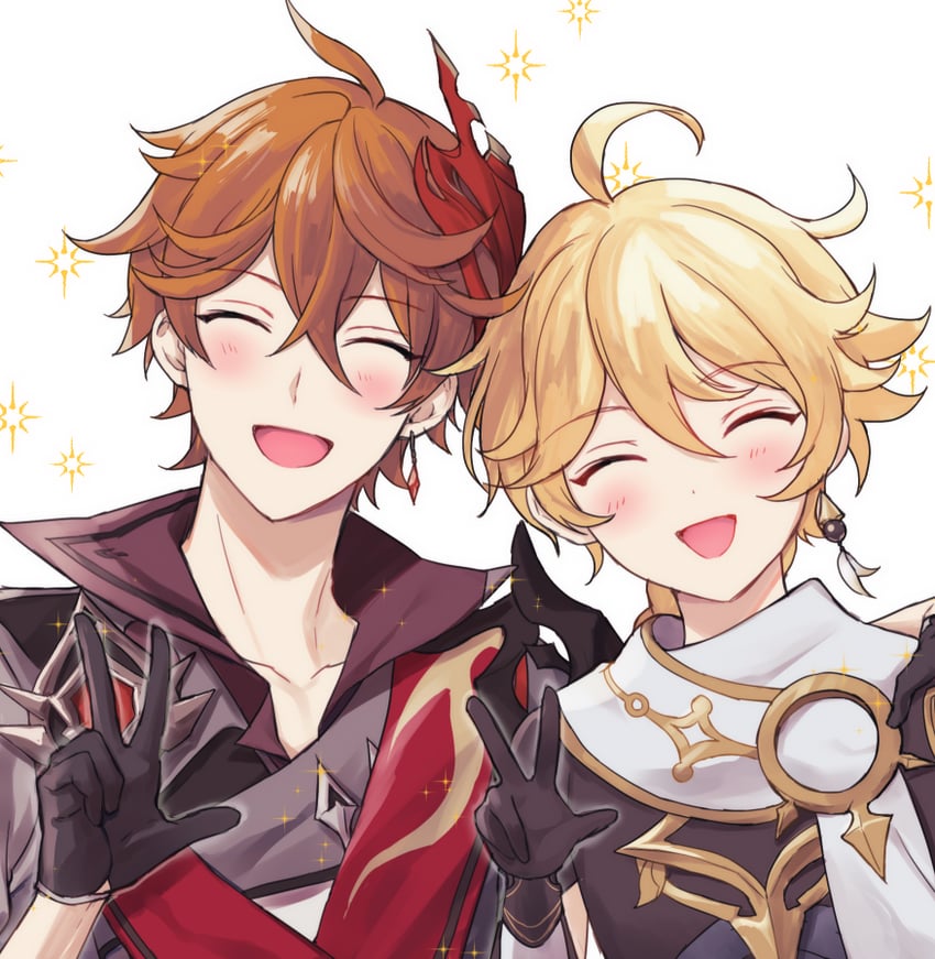 aether and tartaglia (genshin impact) drawn by miryoryo9
