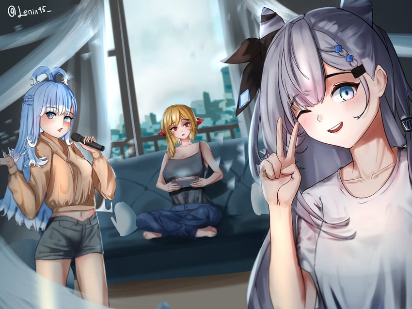 kaela kovalskia, kobo kanaeru, and vestia zeta (hololive and 1 more) drawn by lenix