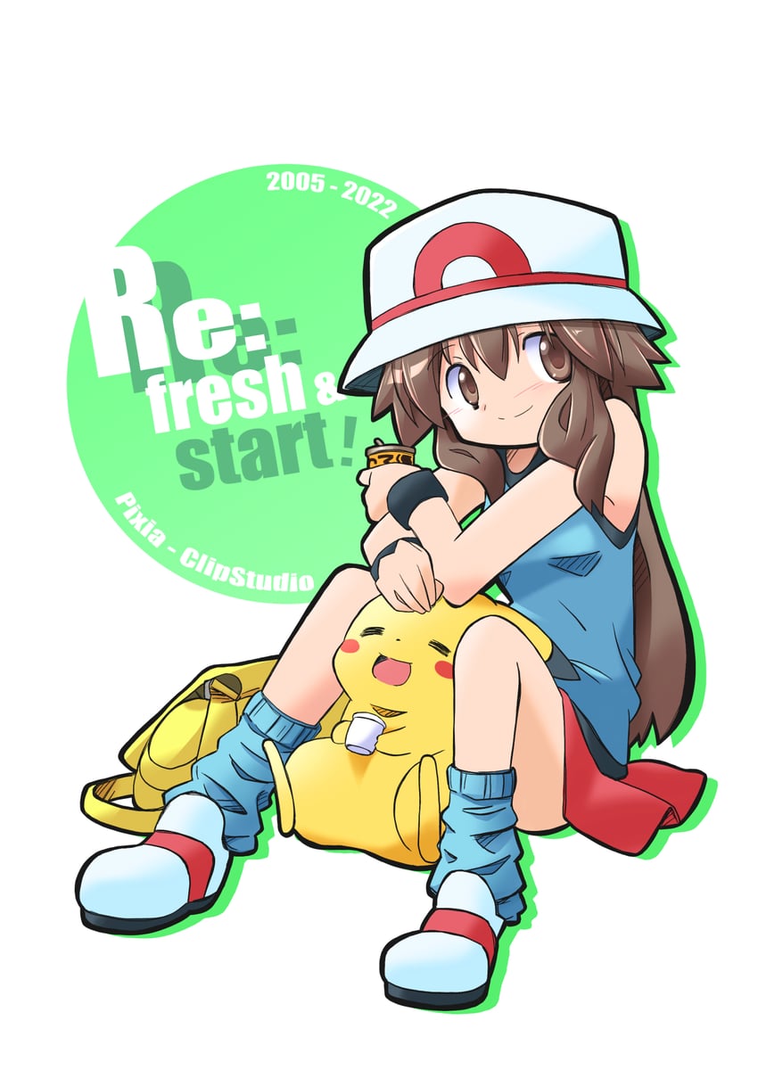 pikachu and leaf (pokemon and 1 more) drawn by rascal_(feuille)