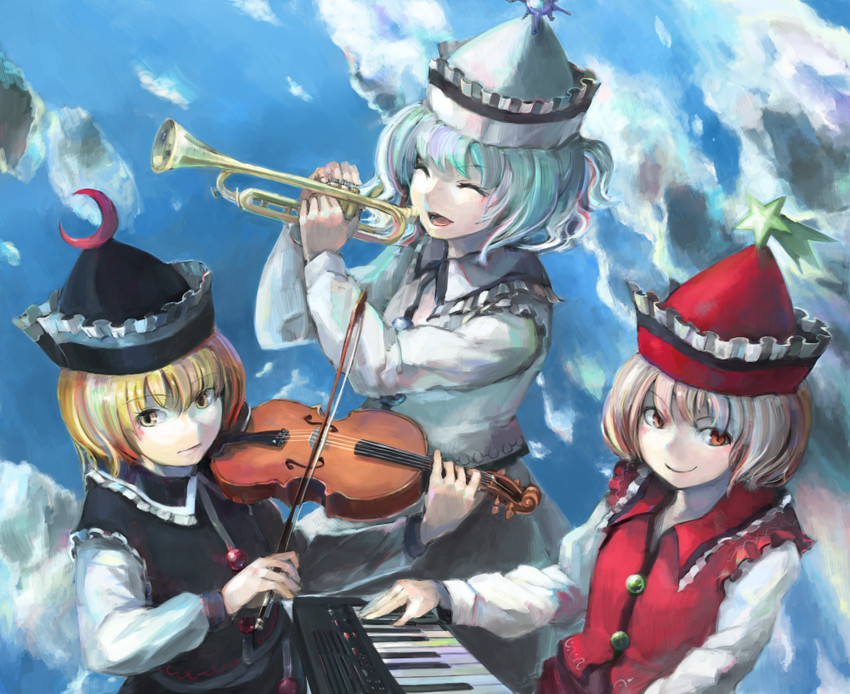 lunasa prismriver, merlin prismriver, and lyrica prismriver (touhou) drawn by ichiba_youichi