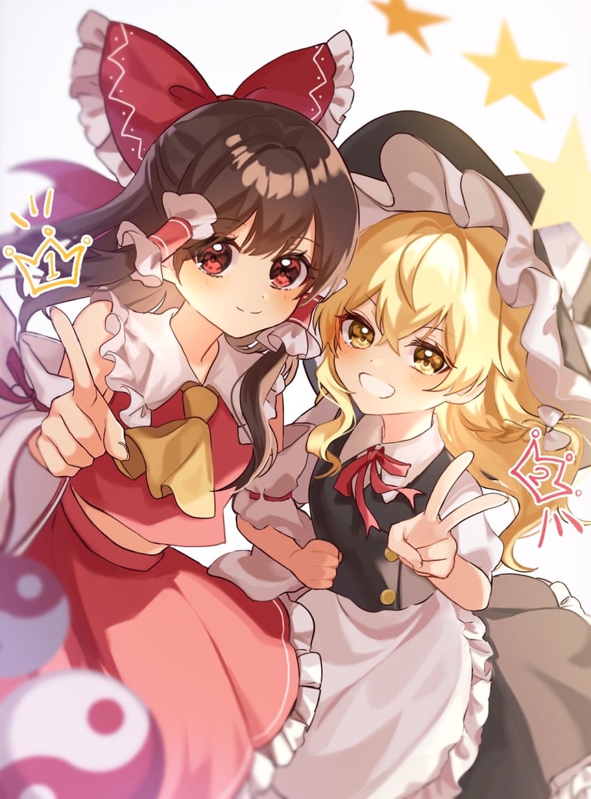 hakurei reimu and kirisame marisa (touhou) drawn by yomogi_9392