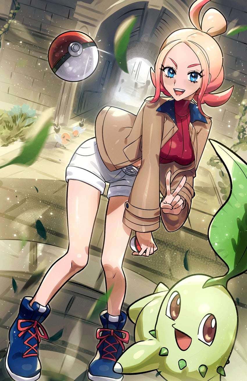 chikorita and taunie (pokemon and 1 more) drawn by ryairyai