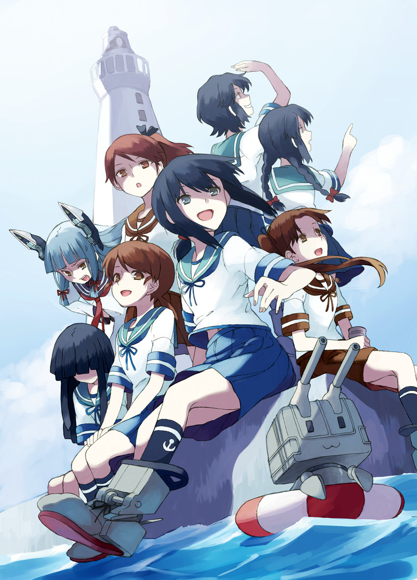 fubuki, murakumo, rensouhou-chan, hatsuyuki, shikinami, and 4 more (kantai collection) drawn by kagehino_akari