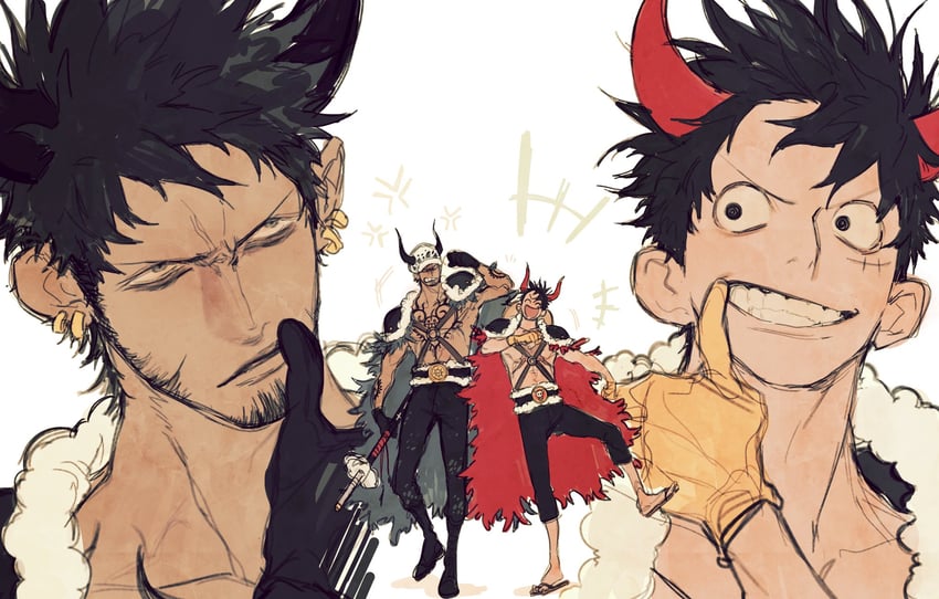 monkey d. luffy and trafalgar law (one piece) drawn by mnnd
