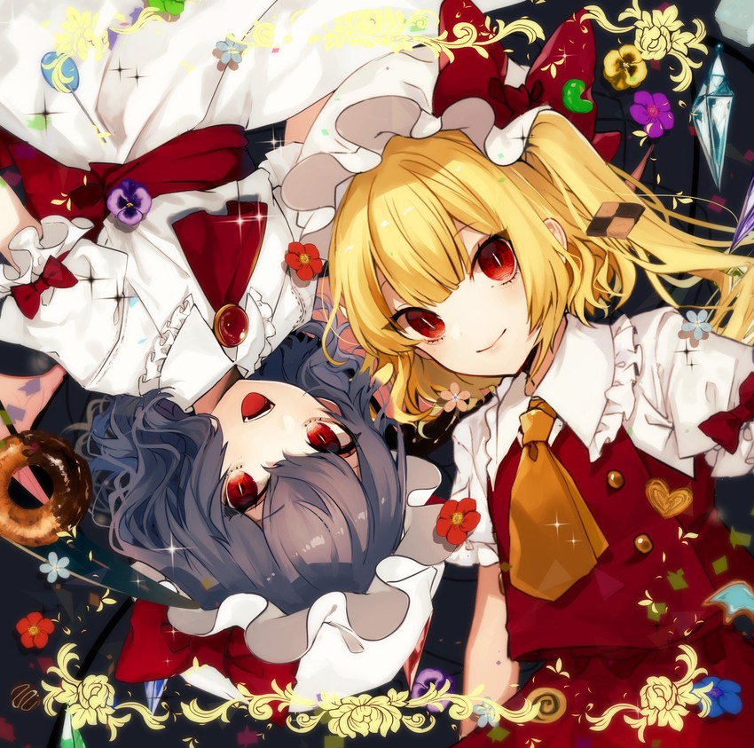 remilia scarlet and flandre scarlet (touhou) drawn by daimaou_ruaeru
