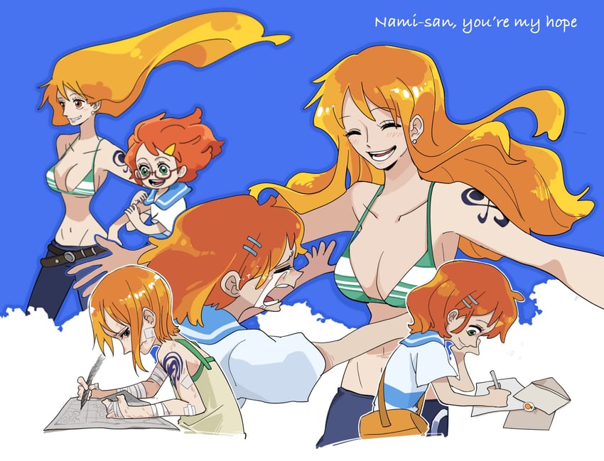 nami and nami's fangirl (one piece and 1 more) drawn by guaguapiu