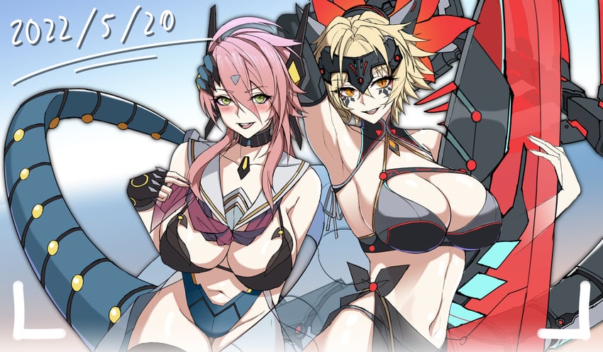 dinomorphia kentregina and dinomorphia therizia (yu-gi-oh!) drawn by yutou_yutou_yu