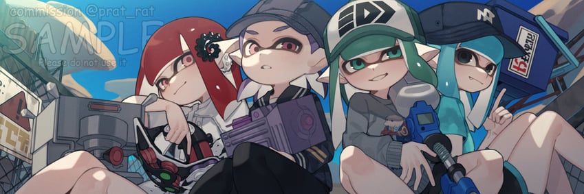 inkling player character and inkling girl (splatoon and 1 more) drawn by prat_rat