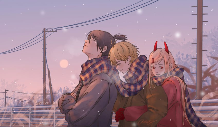 power, denji, and hayakawa aki (chainsaw man) drawn by velvet_kt