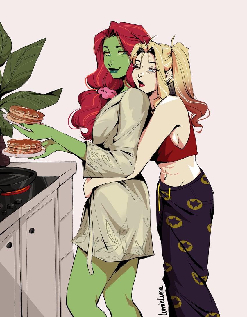 harley quinn and poison ivy (dc comics and 2 more) drawn by lumieluna