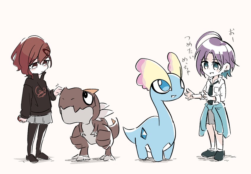 higuchi madoka, asakura toru, amaura, and tyrunt (pokemon and 2 more) drawn by rokkaku_kaku