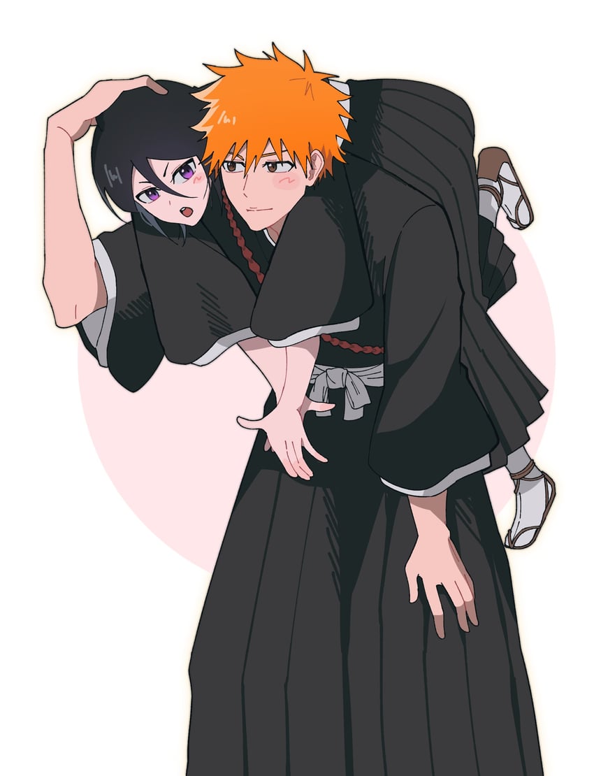 kuchiki rukia and kurosaki ichigo (bleach) drawn by gwao_(_ul_13)