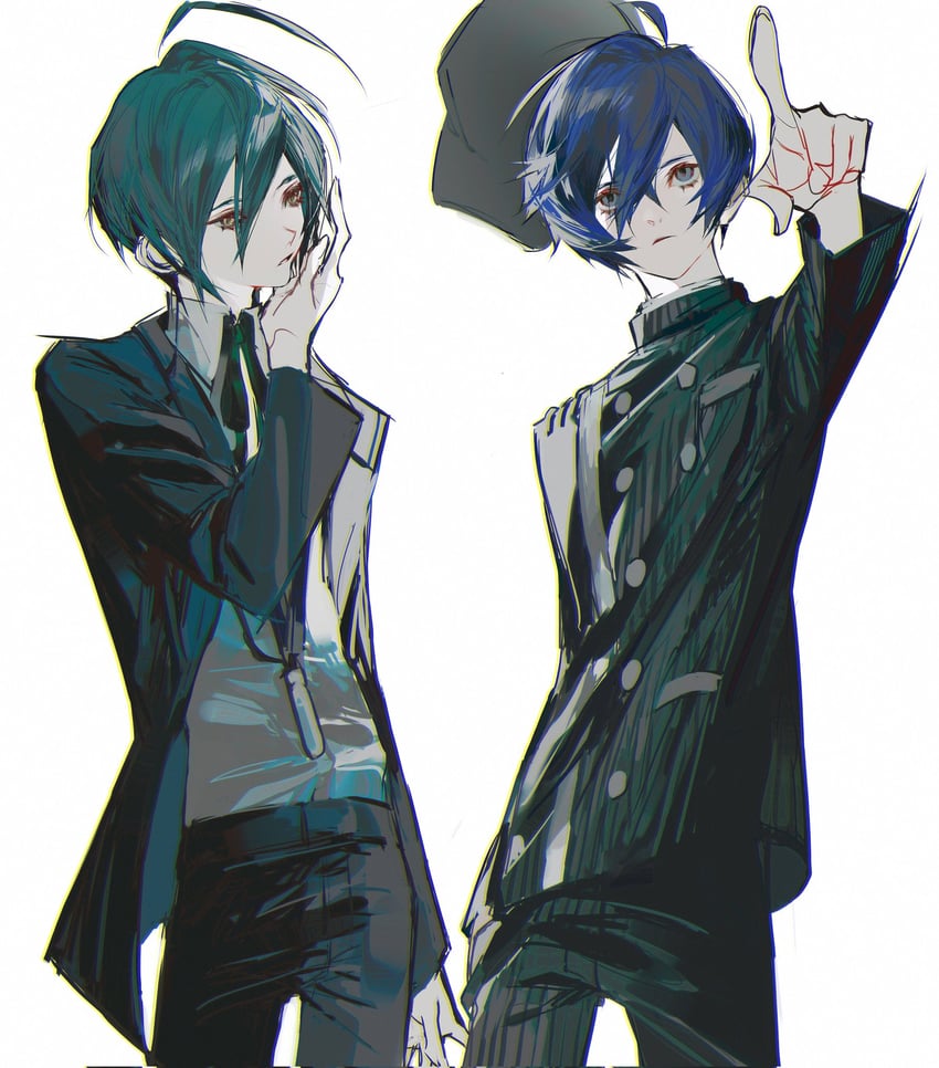 saihara shuichi and yuuki makoto (danganronpa and 1 more) drawn by miyu_(shiyemiyu)