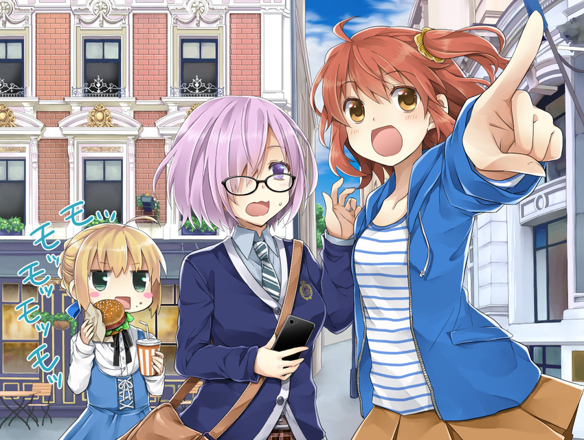 artoria pendragon, saber, mash kyrielight, and fujimaru ritsuka (fate and 2 more) drawn by tamaoka_kagari