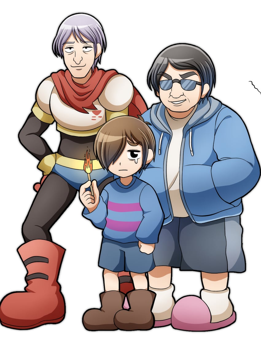 frisk, sans, papyrus, kmiy, and yuichi (undertale and 1 more) drawn by kusaremix