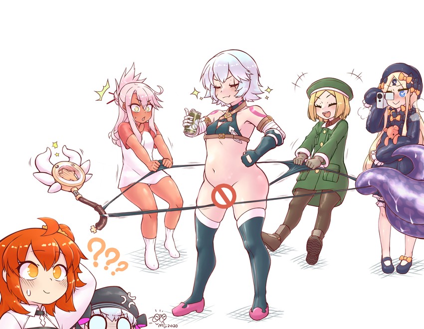 fujimaru ritsuka, abigail williams, chloe von einzbern, jack the ripper, nursery rhyme, and 2 more (fate and 5 more) drawn by miji_doujing_daile