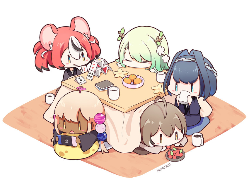 ouro kronii, nanashi mumei, hakos baelz, ceres fauna, tsukumo sana, and 1 more (hololive and 2 more) drawn by namiorii