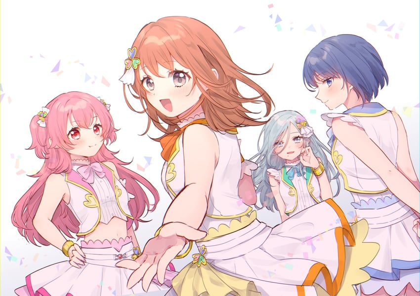 hanasato minori, kiritani haruka, momoi airi, and hinomori shizuku (project sekai) drawn by harusawa