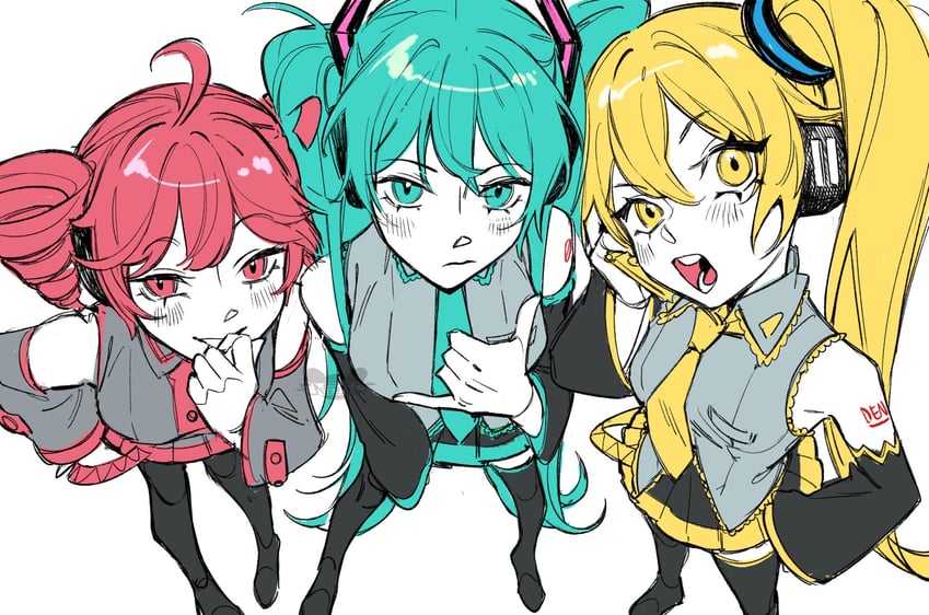 hatsune miku, kasane teto, and akita neru (vocaloid and 2 more) drawn by enosst