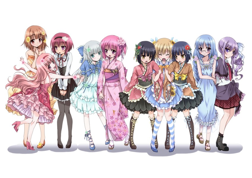 minato tomoka, hakamada hinata, misawa maho, nagatsuka saki, kashii airi, and 5 more (rou-kyuu-bu!) drawn by nora-toro