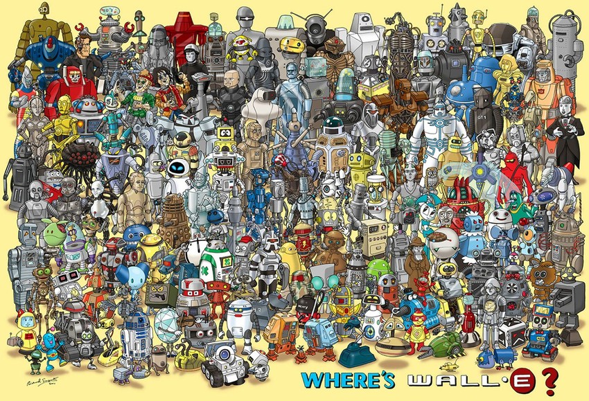 haro, jenny wakeman, tachikoma, t-800, gir, and 44 more (gundam and 74 more) drawn by richard_sargent