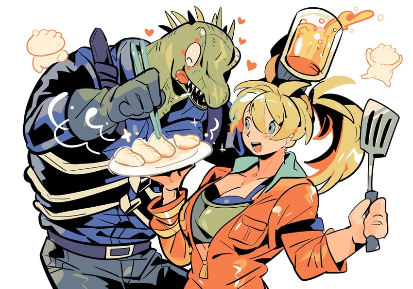 nikaidou, caiman, and gyoza man (dorohedoro) drawn by gogeyama
