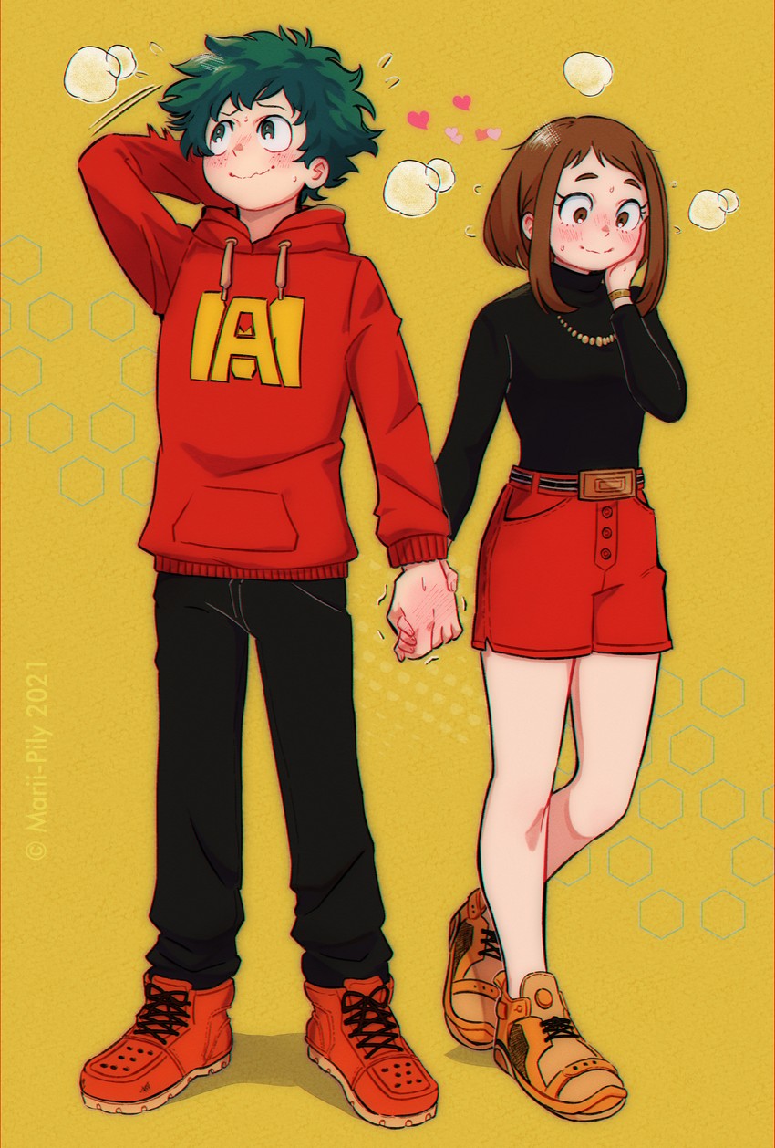 midoriya izuku and uraraka ochaco (boku no hero academia) drawn by marii_pily