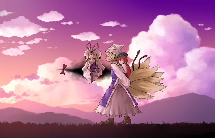 yakumo yukari, yakumo ran, and chen (touhou) drawn by sobyoukyou