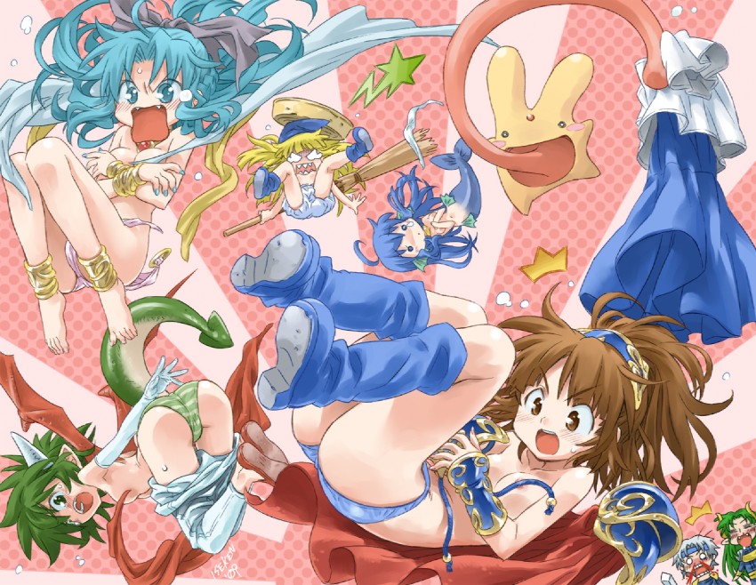arle nadja, carbuncle, draco centauros, witch, schezo wegey, and 3 more (puyopuyo and 1 more) drawn by isedaichi_ken
