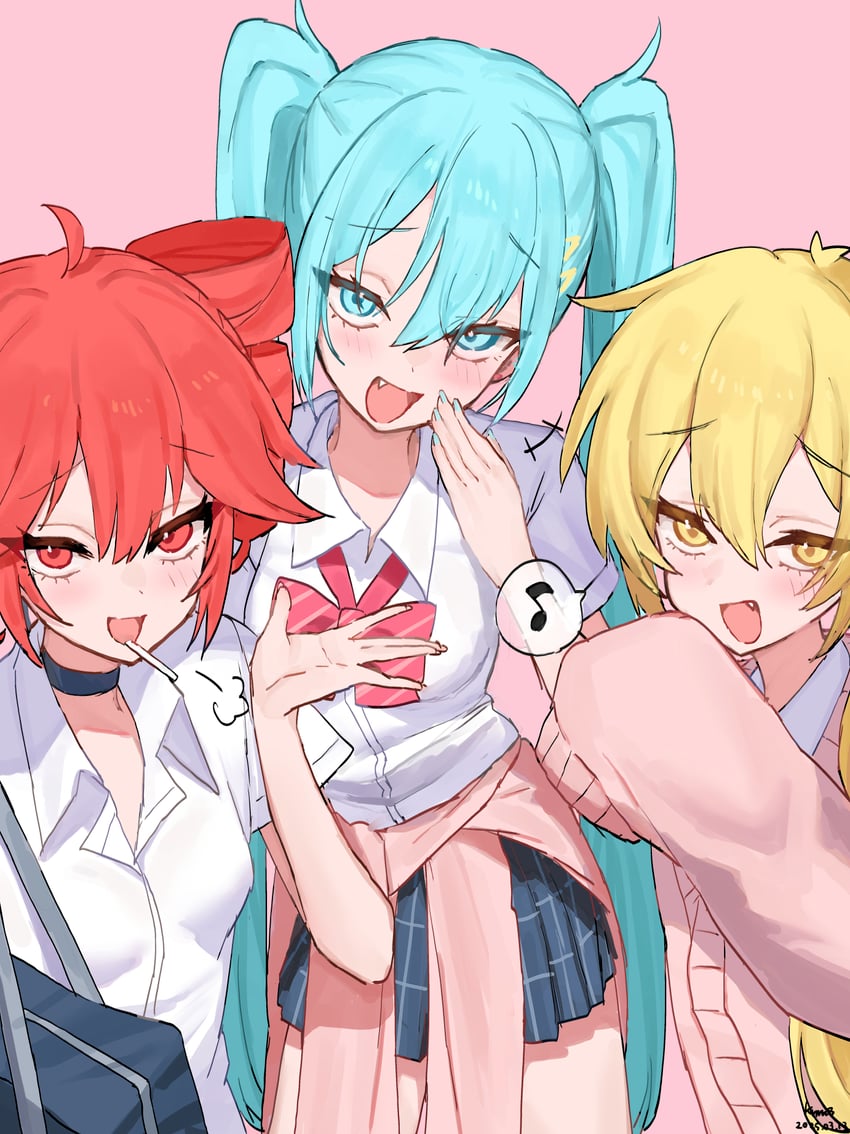 hatsune miku, kasane teto, and akita neru (vocaloid and 3 more) drawn by kanimiso_uni