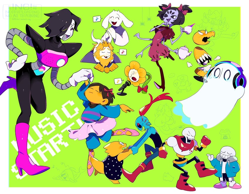 frisk, sans, papyrus, undyne, toriel, and 8 more (undertale) drawn by kanianoreki