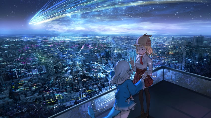 gawr gura and watson amelia (hololive and 1 more) drawn by advarcher