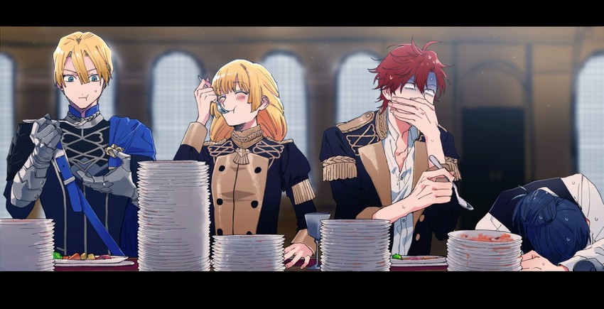 dimitri alexandre blaiddyd, ingrid brandl galatea, sylvain jose gautier, and felix hugo fraldarius (fire emblem and 1 more) drawn by whavkm
