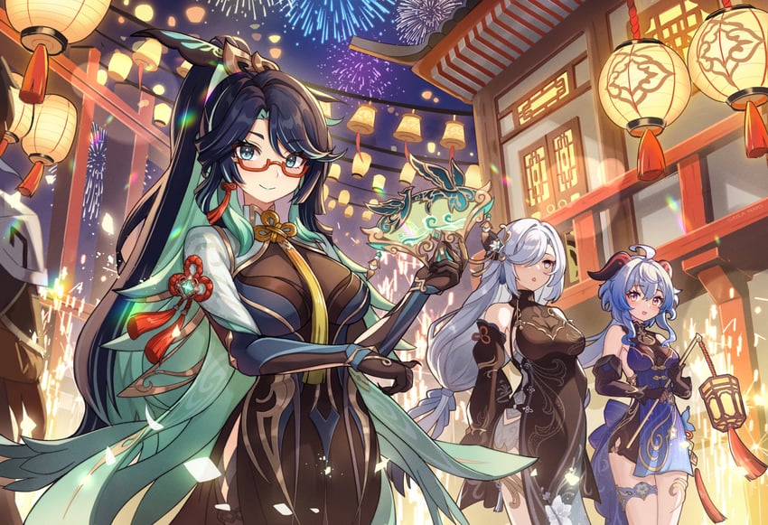 ganyu, zhongli, xianyun, and shenhe (genshin impact) drawn by saylamars