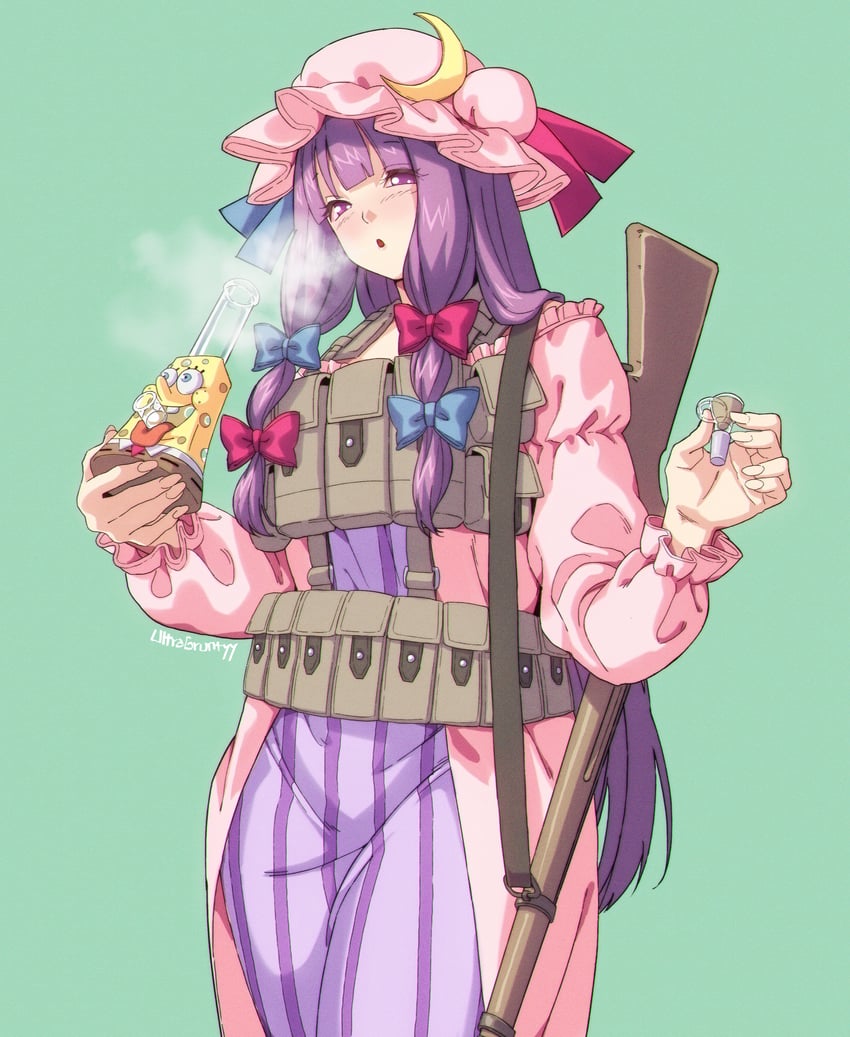 patchouli knowledge and spongebob squarepants (touhou and 1 more) drawn by ultragruntyy