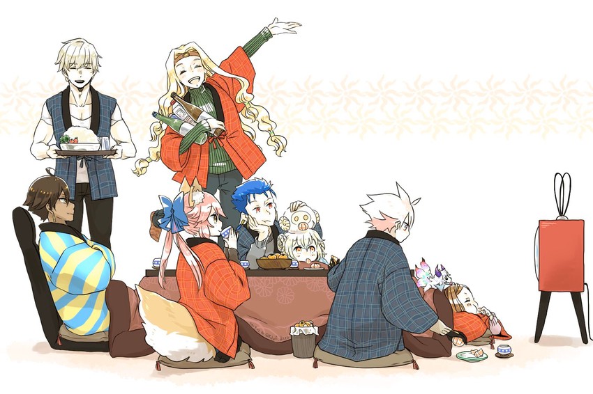 tamamo, tamamo no mae, cu chulainn, fou, karna, and 6 more (fate and 1 more) drawn by shio_(fclef_disco)
