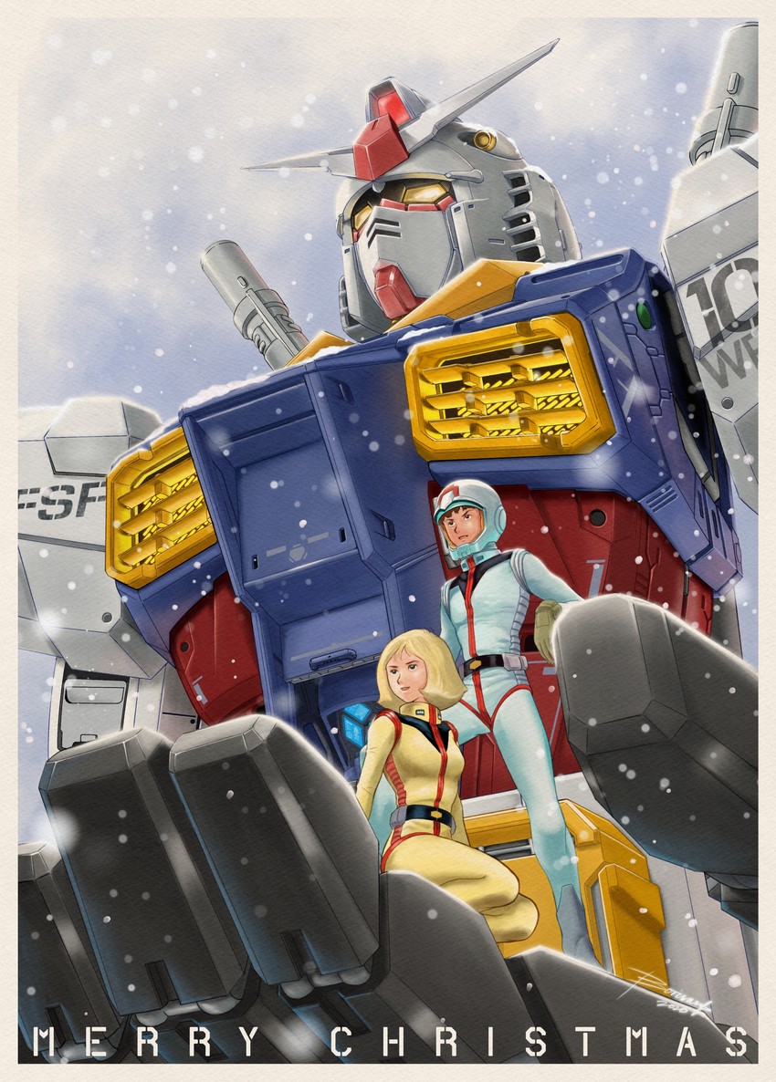 rx-78-2 gundam, amuro ray, and sayla mass (gundam and 1 more) drawn by boris_(borisasf)
