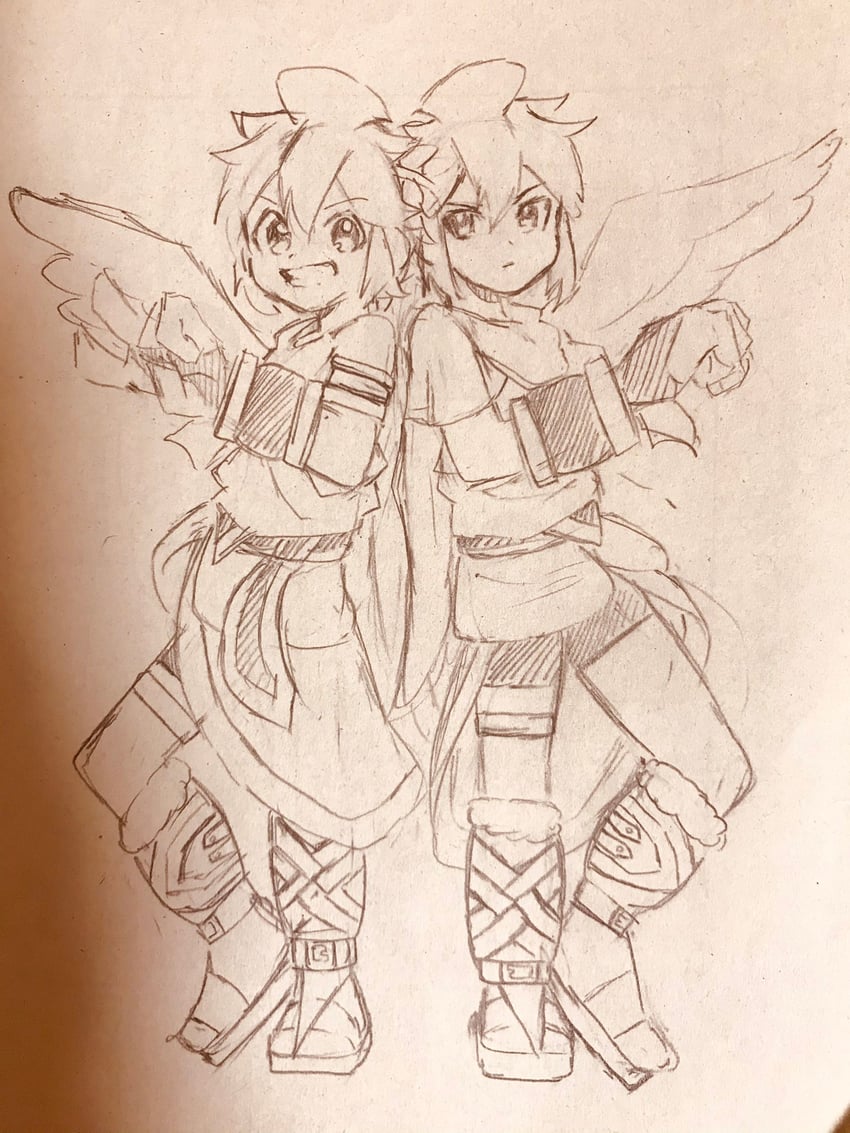 pit and dark pit (kid icarus and 1 more) drawn by waffuum