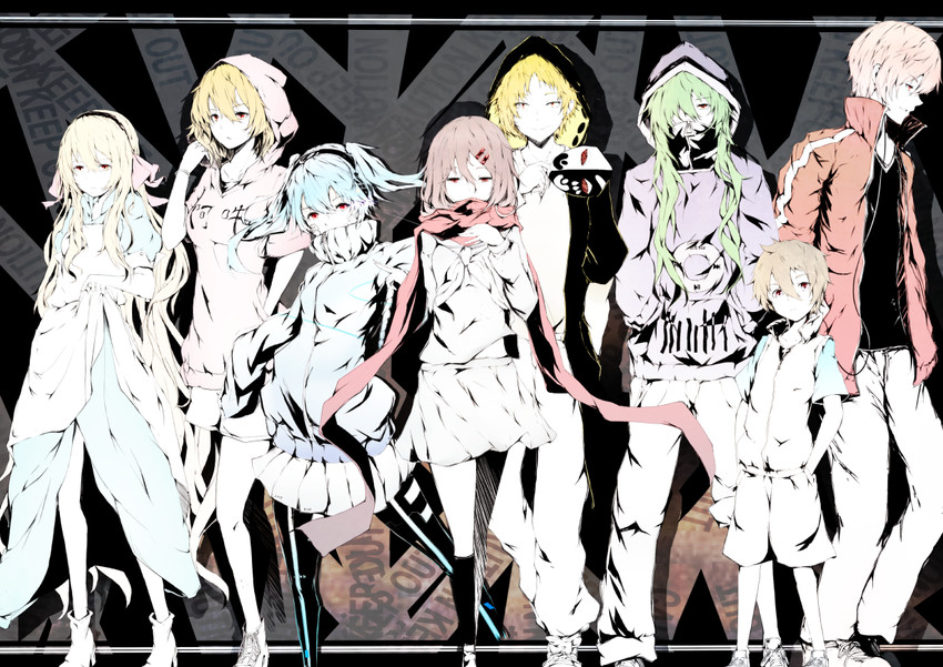 tateyama ayano, kozakura marry, kisaragi shintarou, kido tsubomi, ene, and 3 more (kagerou project) drawn by marumoru