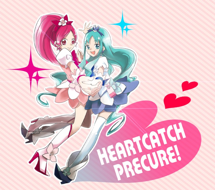 kurumi erika, hanasaki tsubomi, cure marine, and cure blossom (precure and 1 more) drawn by chiyo_(rotsurechiriha)