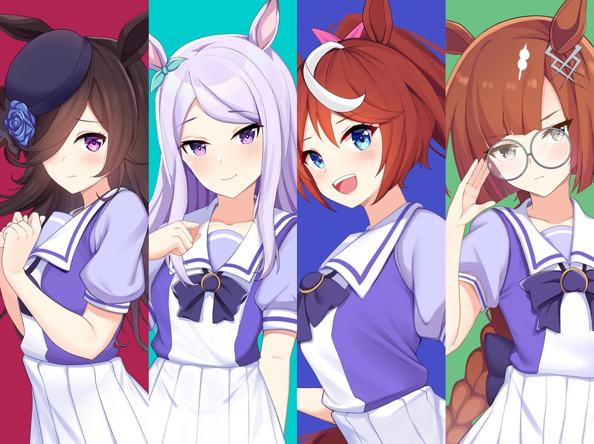 rice shower, mejiro mcqueen, tokai teio, and ikuno dictus (umamusume) drawn by nassss